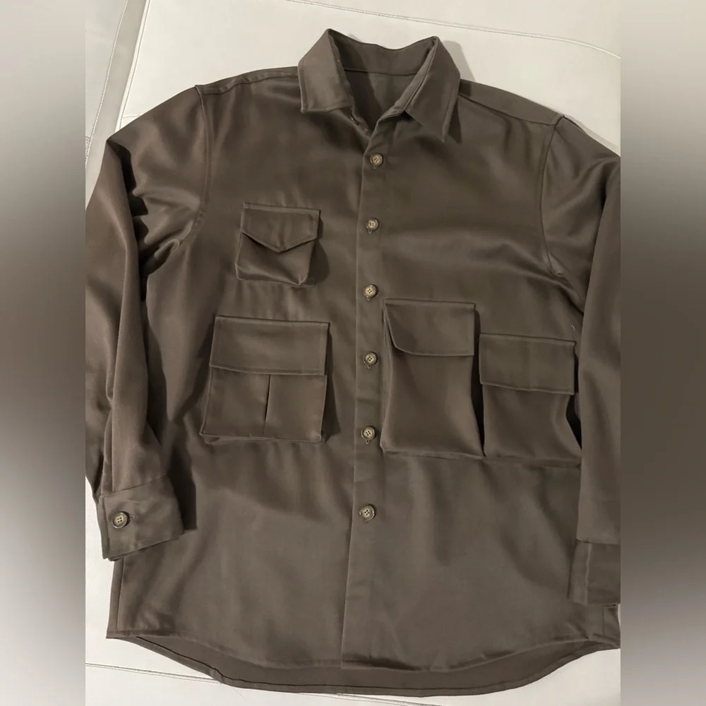 Custom Brown Utility Wool blend shirt Jacket large